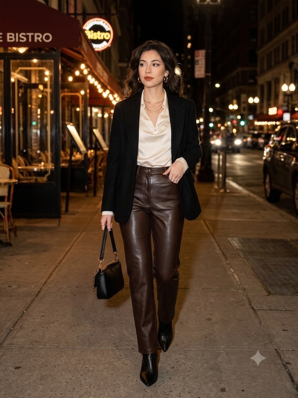 Aritzia Faux Leather Straight-Leg Trousers - Dark Brown